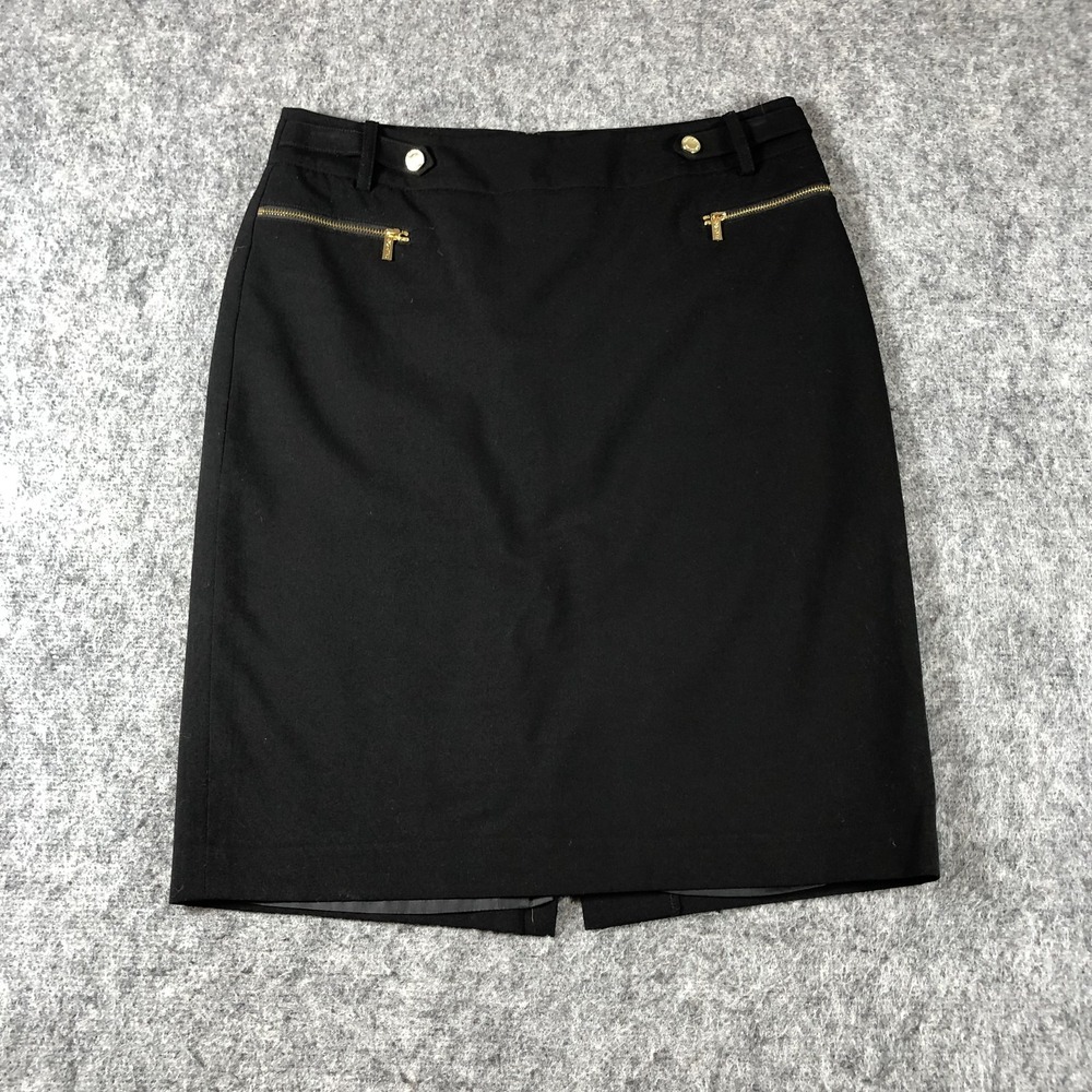 Calvin Klein Skirt Womens 8 Black Pencil Lined Zip‎ Pockets Stretch Workwear